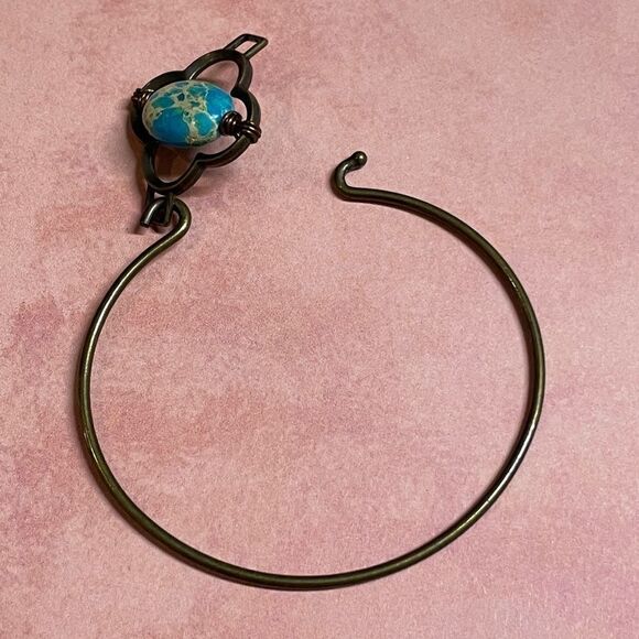 African Opal Jasper Bronze Bangle Bracelet - Picture 3 of 4